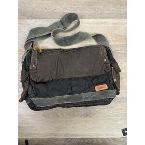 Bed Stu Hawkeye Black Waxed Canvas Messenger Bag Oil Slick Brown Gray